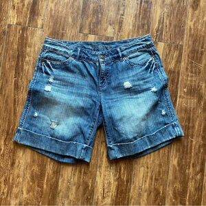 Michael Kors Mid Rise Distressed Cuffed Rigid Denim Shorts Size 2